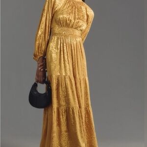 Anthropologie Gold Maxi Dress